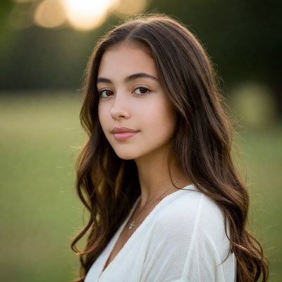Young girl in outdoor setting at sunset