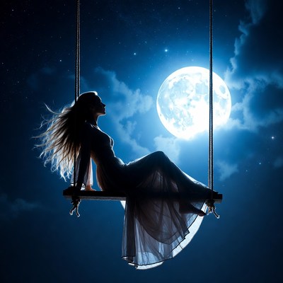 Woman on swing at night