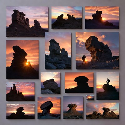 Sunset at rock formations in desert