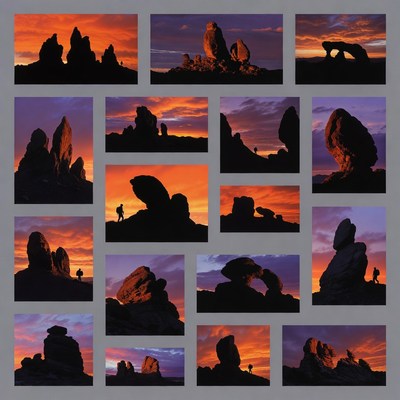 Sunset rocks and silhouettes in nature