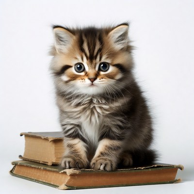 Cute kitten sitting on books