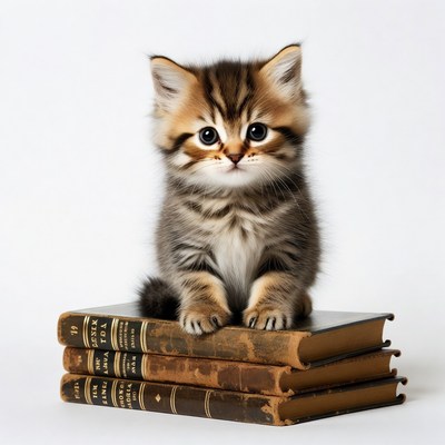 Cat sitting on old books