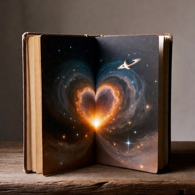 Book with cosmic heart design