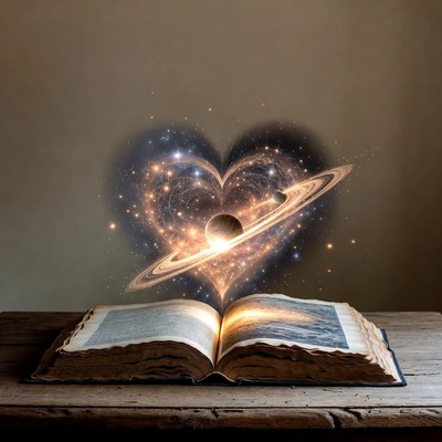 Book with heart and planet illustration