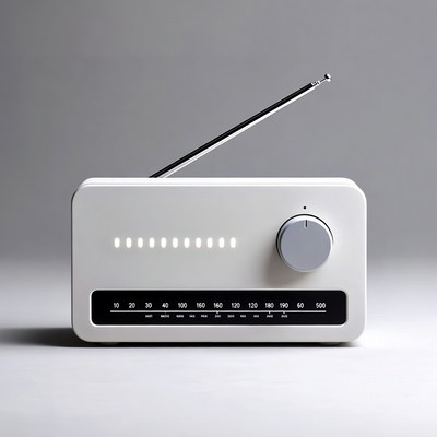 Simple radio with antenna on gray background