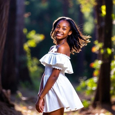 Girl in white dress in the forest