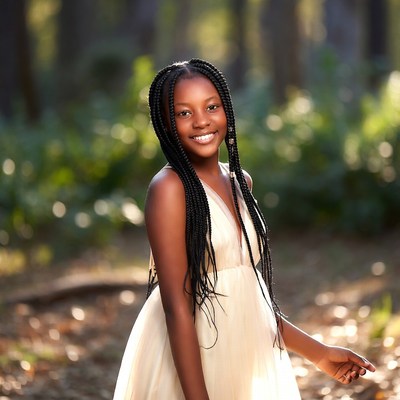 Girl with braids in forest