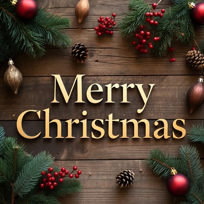 Christmas decorations on wooden surface