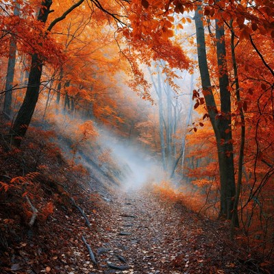 Autumn trail in a wooded area