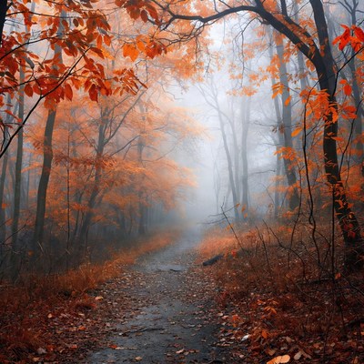 Foggy path in an autumn forest