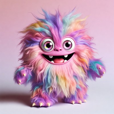 Colorful fluffy monster with big eyes