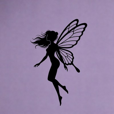 Silhouette of a fairy on purple background