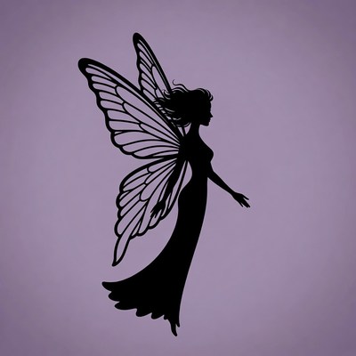 Fairy silhouette on purple background