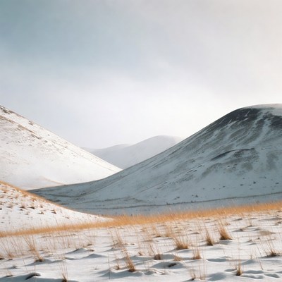 Snowy landscape with distant hills