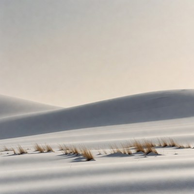 Snowy dunes under cloudy sky