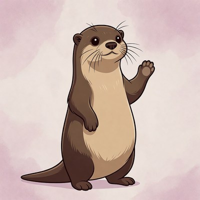 Otter waving hello in cartoon style