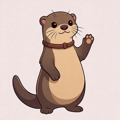Cute cartoon otter waving hello