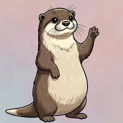 Cartoon otter waving happily