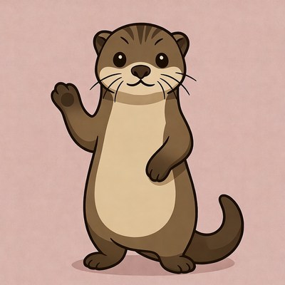 Cartoon otter waving happily