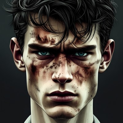 Defiant youth with dirt on face