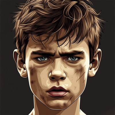 Boy with serious expression and dirt