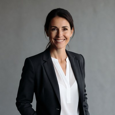Smiling woman in formal attire indoors