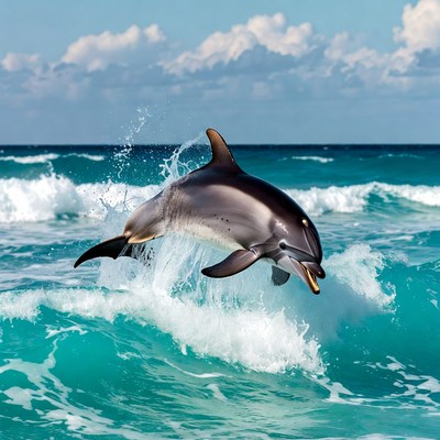 Dolphin jumps over ocean waves