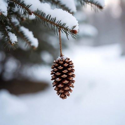 Pine cone hanging from tree