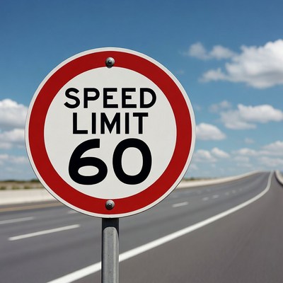 Speed limit sign on open road
