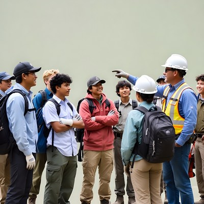 Group of workers training outdoors