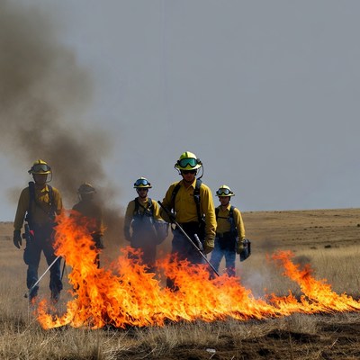 Firefighters control grass fire in open field