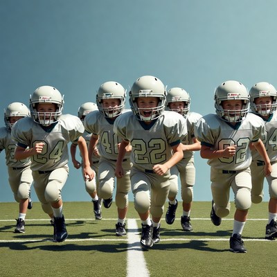 Youth football team runs on field