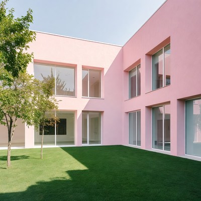 Modern architecture in a pink courtyard