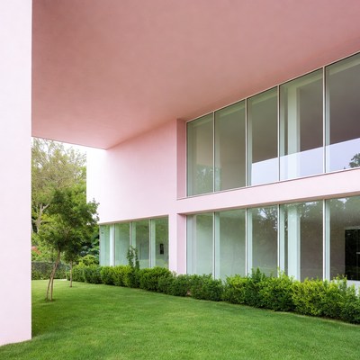 Modern building with pink exterior