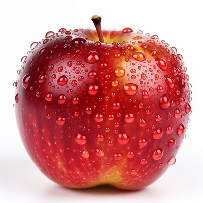 Red apple with water droplets close up