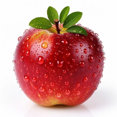 Fresh red apple with water droplets