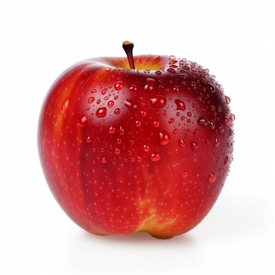Fresh red apple with water droplets
