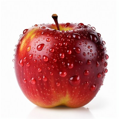 Fresh apple with water droplets on surface