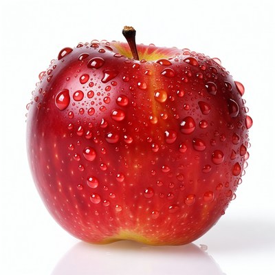 Red apple with water droplets on surface