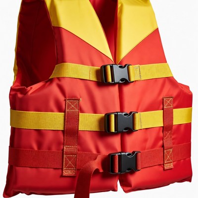 Red and yellow life vest for safety use