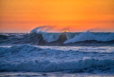 Waves at sunset near the coast