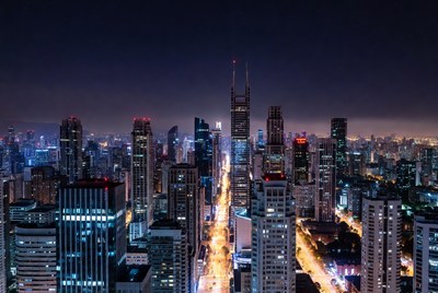 City skyline view at night