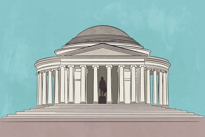 Building with columns and statue