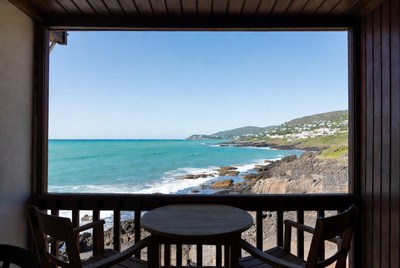 Ocean view from a wooden balcony