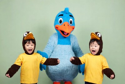 Kids with duck costume character fun