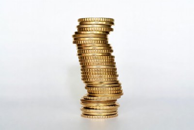 Coins stacked in a leaning position