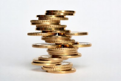 Stacked coins on a white background