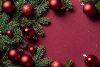 Decorative red and green holiday setup