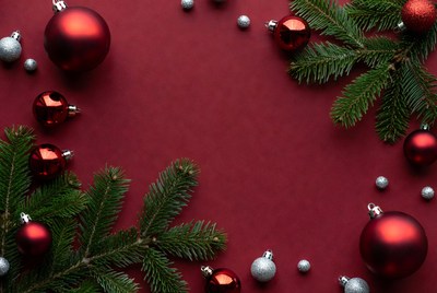 Red background with christmas decorations