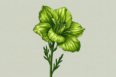 Green flower with big petals on a stem